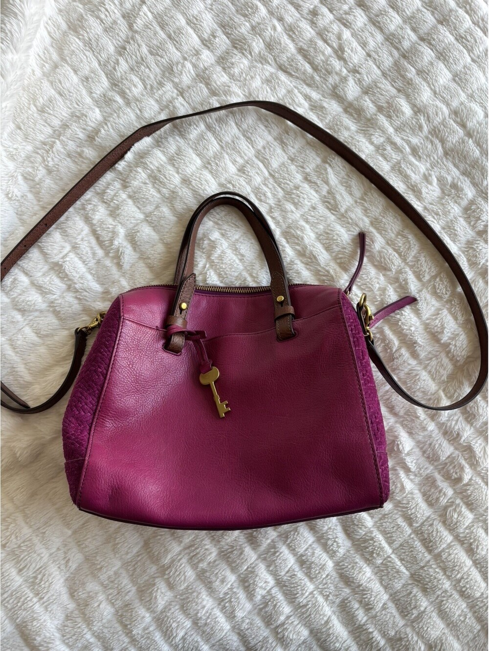 Fossil Women Rachel Crossbody Satchel Magenta Purse Handbag